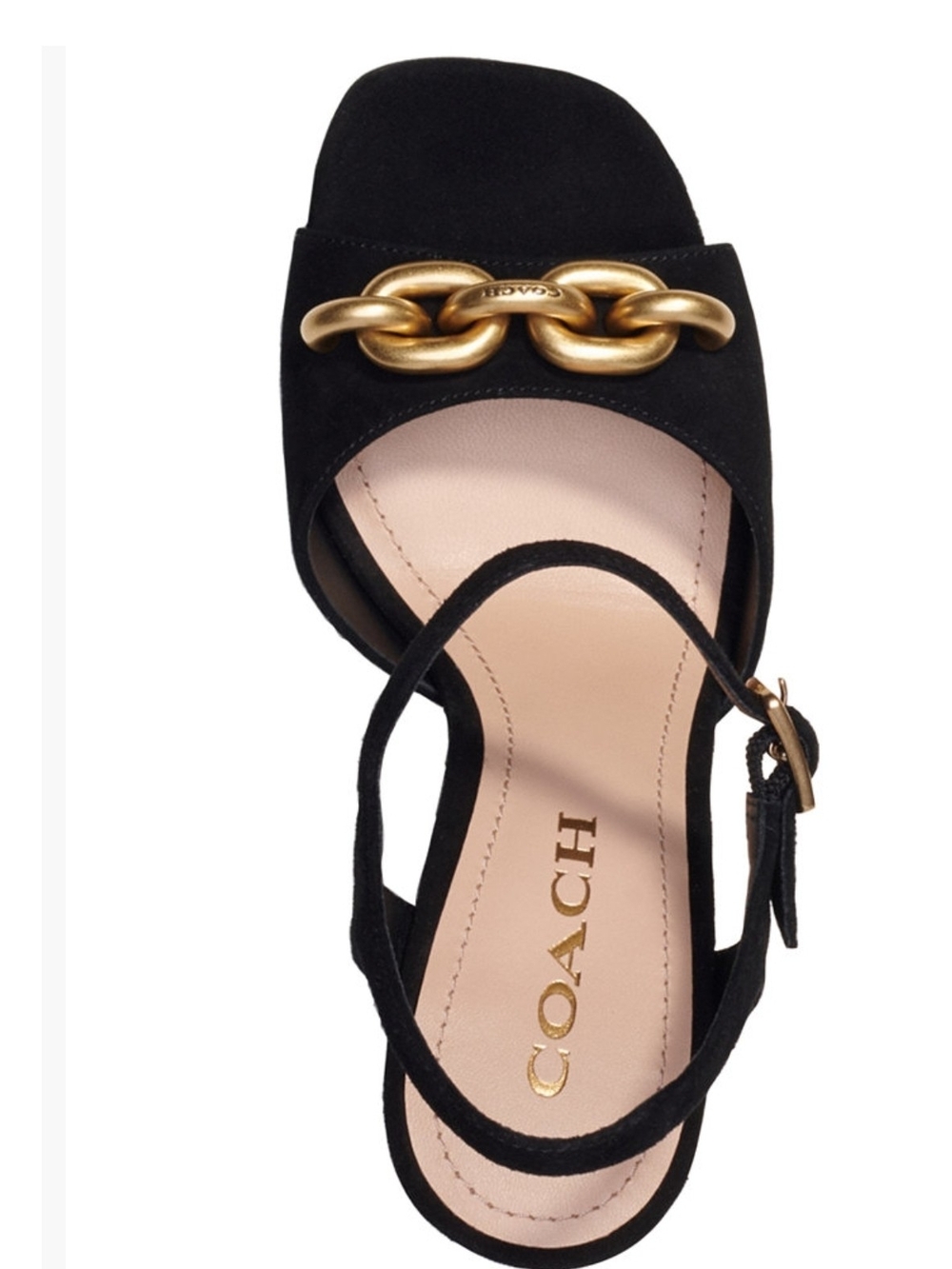 COACH Women's Black Suede Chain-Accent Sandal